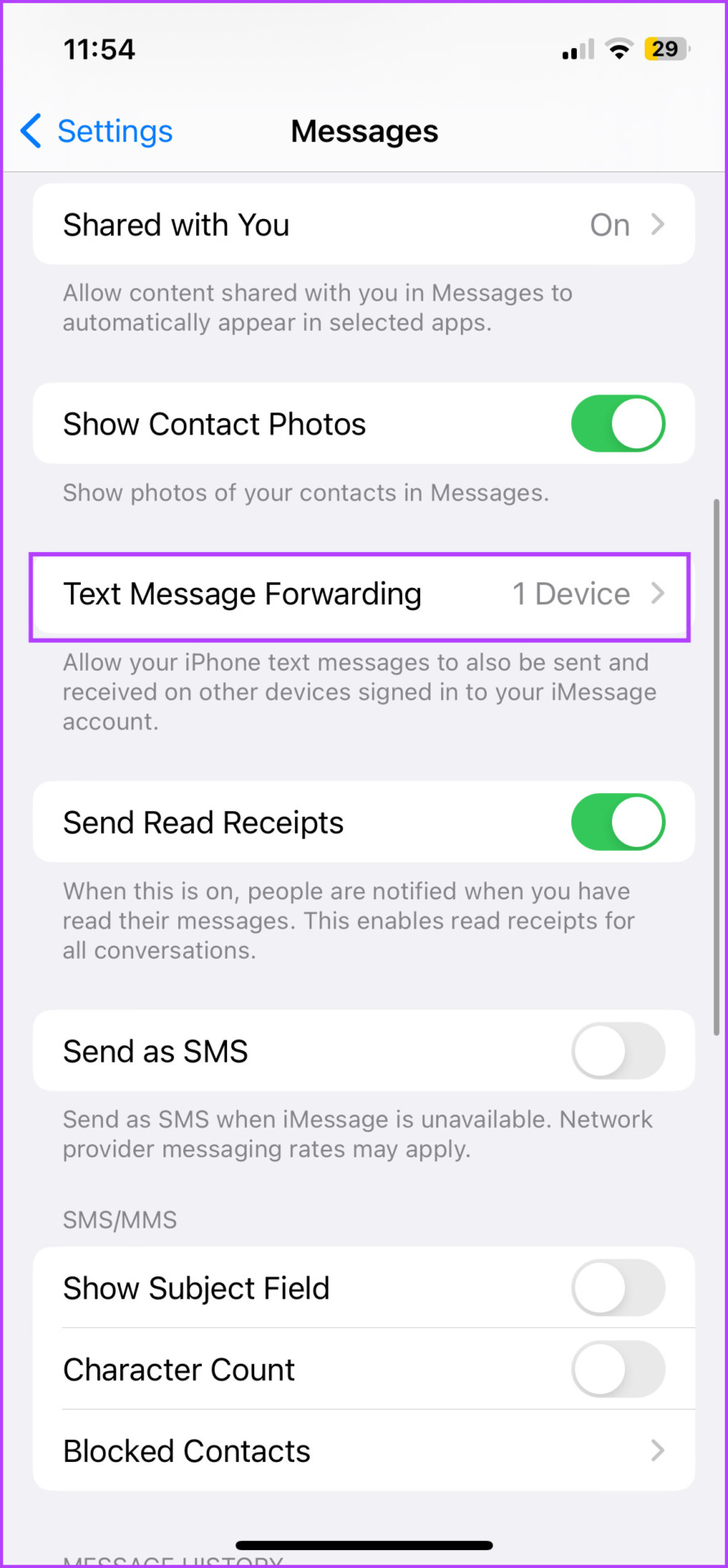 Select Text Message Forwarding